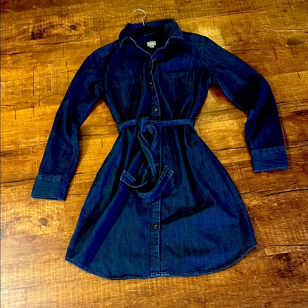 Stylish Blue Denim Belted Shirt Dress